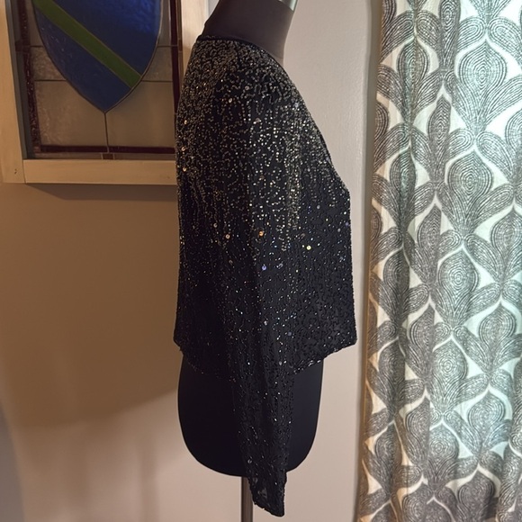 Vintage 100% Silk Beaded Cropped Long Sleeve Jacket SZ Small - Picture 7 of 8
